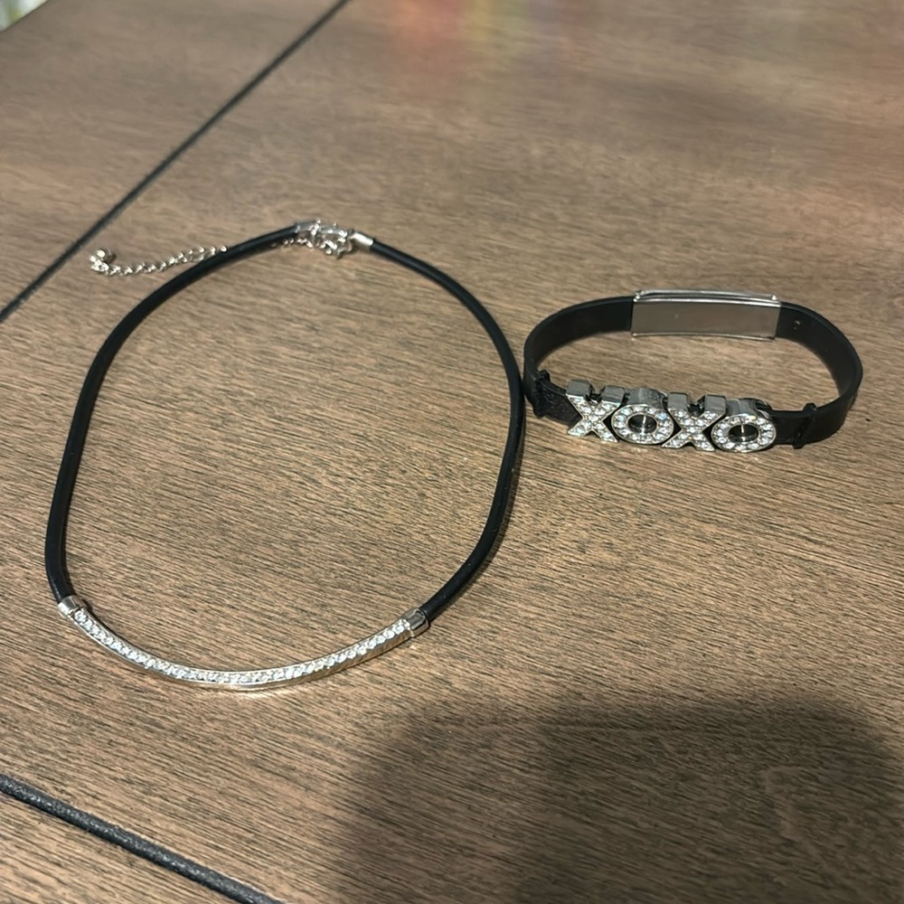 Xoxo bracelet and 1 black necklace.